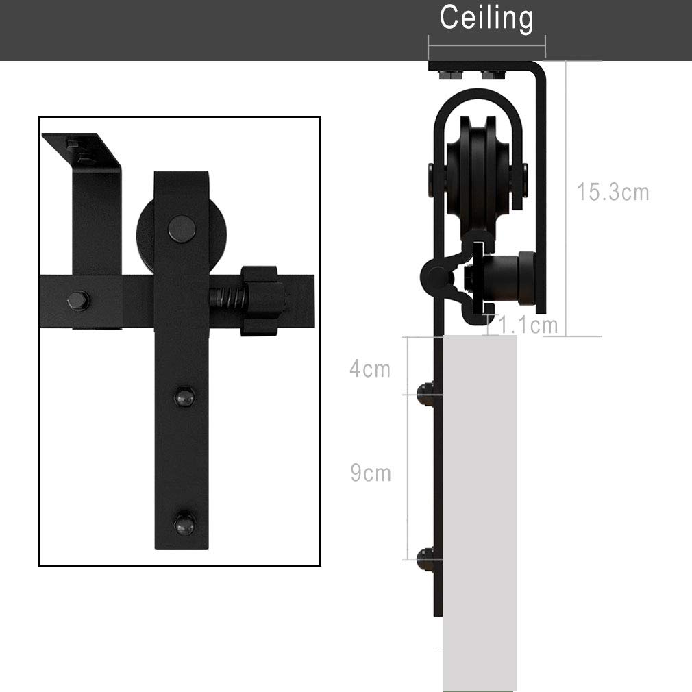 WOLFBIRD 6.6FT/200CM Kit ferramenta per porta scorrevole a soffitto, con staffa a L, sistema di porte robusto e silenzioso, a forma di J nera