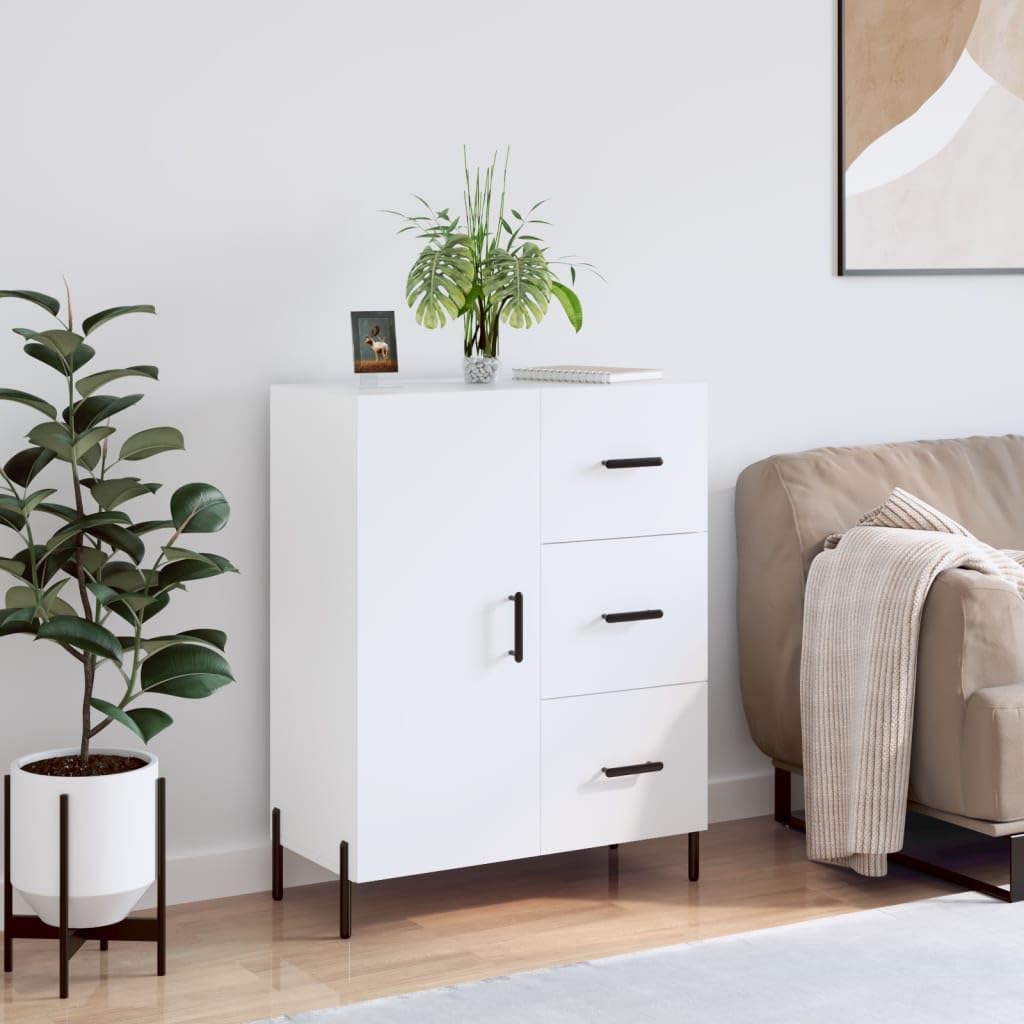 Credenza bianca lucida, 69,5 x 34 x 90 cm, con 3 cassetti