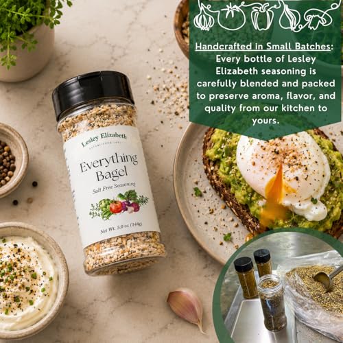 Image of Lesley Elizabeth Everything Bagel Salt-Free Seasoning - All-Purpose No Salt Spice Blend for Chicken, Vegetables, Eggs & Avocado Toast | Gourmet Bold Flavor Cooking & Grill Rub
