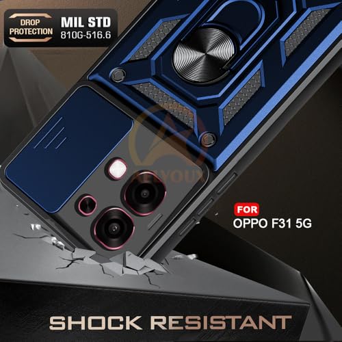 Image of Armor Bumper Back Cover Case for Oppo F31 5G Rotating Camera Cover, Ring Holder & Kickstand | Heavy Duty & 360 Degree Protection Oppo F31 5G Back Cover (Blue)