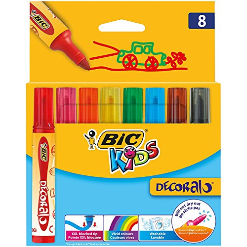 BIC Kids Decoralo Feutres de Coloriage à Pointe Extra Large - Couleurs Assorties, Etui Carton de 8