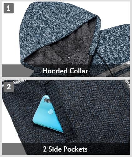 Image of LLdress Mens Knit Cardigan Sweaters Sherpa Lined Full Zip Hoodie With Pockets