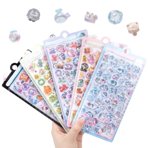 【5袋セット】ボンボンドロップシール 立体視3Dぷくぷくシール さまざまなスタイル かわいいSNSで話題 ぷっくり つやつや デコのサムネイル