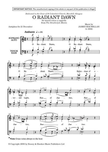 O Radiant Dawn: from "The Strathclyde Motets". mixed choir (SATB) a cappella. Partition de chœur.