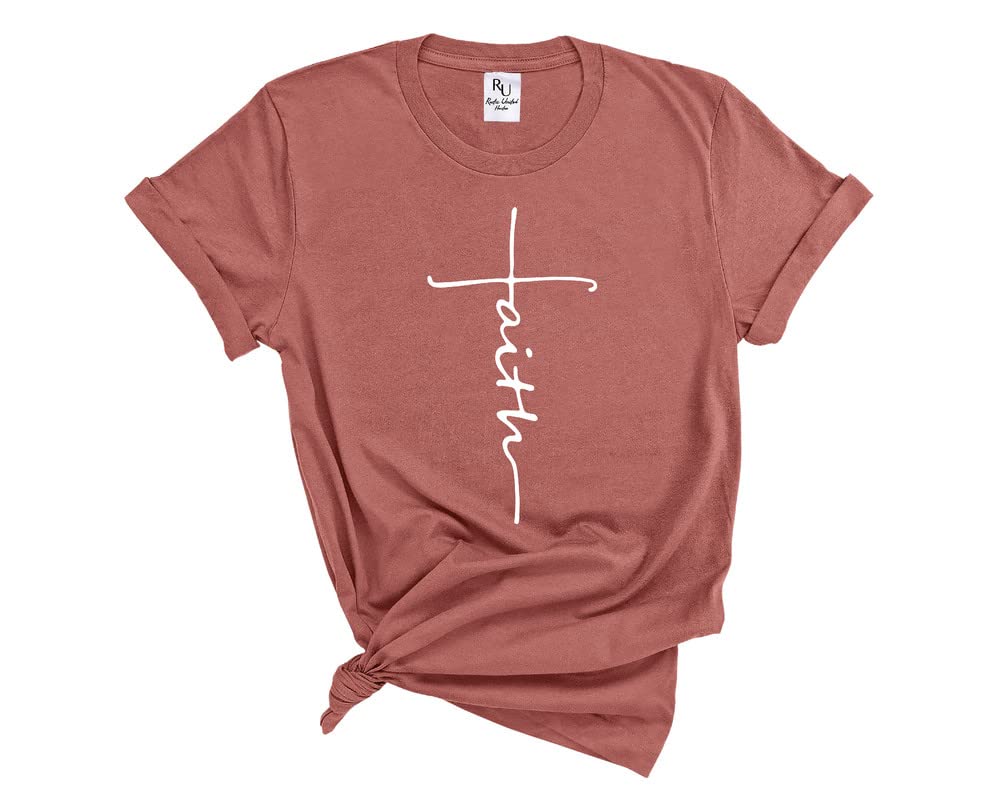 RUSTIC UNITED Faith Shirt - Christian Women's T-Shirt with Cross and Scripture, Inspirational Clothing for Easter and Faith