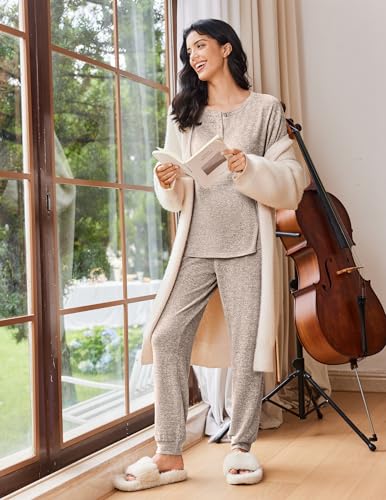 Ekouaer Womens Pajama Sets Long Sleeve Henley Neck Pj Sets Loungewear 2pcs - Image 2