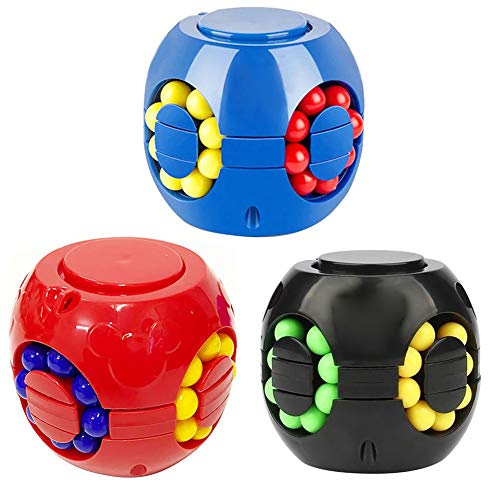 3 Pcs Creative Magic Cube Little Magic Beans Rotating Cube Fidget Sensory Toy, Colored Bead Puzzle Rotating Cube Fingertip Gyroscope Decompression Toy Intellectual Game for Kids Adults Stress Relief