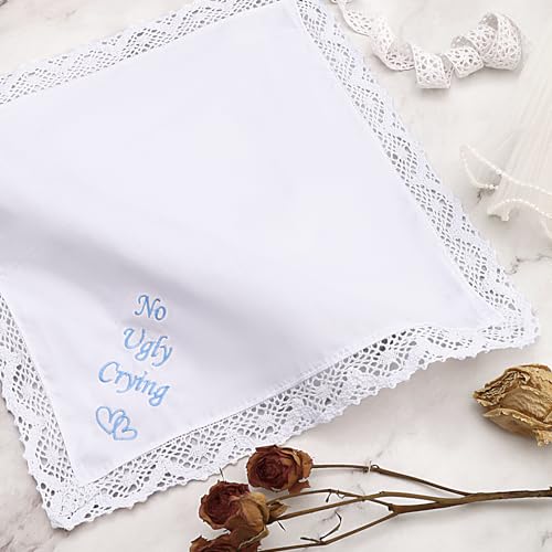 Image of HOULIFE Wedding Handkerchiefs for Bride Something Blue Bride Groom Gift | Soft Material, Breathable & Durable, Handkerchief for Bride on Wedding Day, Lace Edge