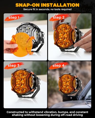 Image of Auxbeam V-Ultra Series 5 Inch Deep Amber Light Covers 2300K Dark Amber Tone Round Offroad Lens Cap Smoked Tint Reduce Glare for Fog & Dust Low Visibility, 2 Packs