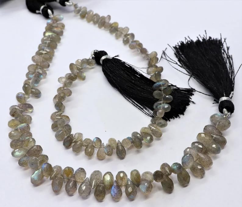 AAA-Qualität natürliche Labradorit Tropfen facettiert geschliffene lose Edelstein perlen zur Schmuckherstellung | Amethyst Tropfen Briolettes Perlen | 7x5mm Tropfenperlen 8 Zoll 2 Strang