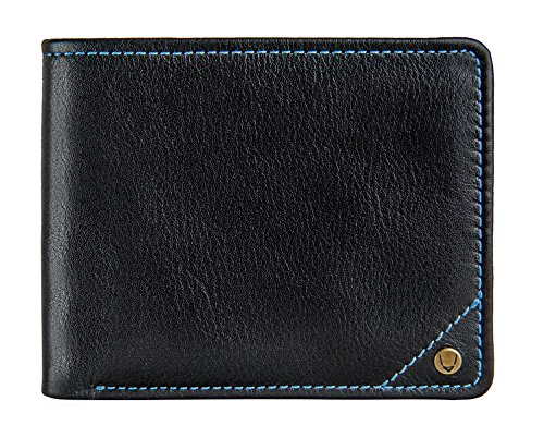 Hidesign Angle Stitch Vegetable Tanned Leather Men's Slim Bifold Wallet with RFID Shielding Technology & 8 Card Slots - Size (L x H - 4.5 x 3.5 inches), Black
