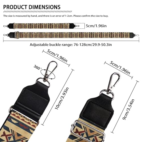 Image of TODIYADDU Mystic Ethnic Print Crossbody Strap Firm Handbag Straps Crossbody Long Strap Wide Purse Strap Women Silvery Buckles Fashion Shoulder Strap Adjustable Replacement Canvas Bag Handbag