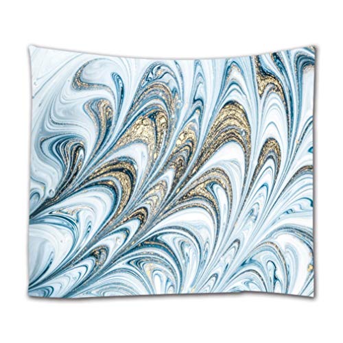 A.Monamour Tapisserie Murale Ancien Oriental Bleu Doré Marbre Luxe Tourbillon Ondulations Floral Texture Art Abstrait Boho Hippie Mandala Tenture Murale Tapisserie Mur Art Décors Tissu Nappe 180X230Cm