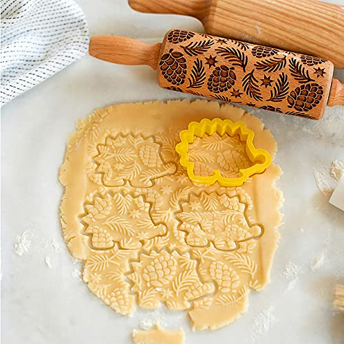 Embossed Rolling Pin, Engraved Embossing Rolling Pin For Baking Cookies Wooden Patterned Christmas Easter Thanksgiving Gift (Pine Cone) #TOP5