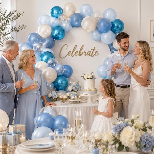Image of Blue Balloons, 60Pcs Pearl White and Blue Balloon, 12 Inch Latex Double Stuff Pearl Blue Balloons for Boy Baby Shower Birthday Party Gender Reveal Wedding Anniversary Graduation Party Decorations