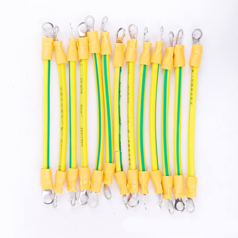 100pcs 10cm Length 10 AWG 6mm2 BVR Yellow-Green Solar Grounding Wire with Terminals Copper PV Cabinet Bridge Leakage Earth Cable
