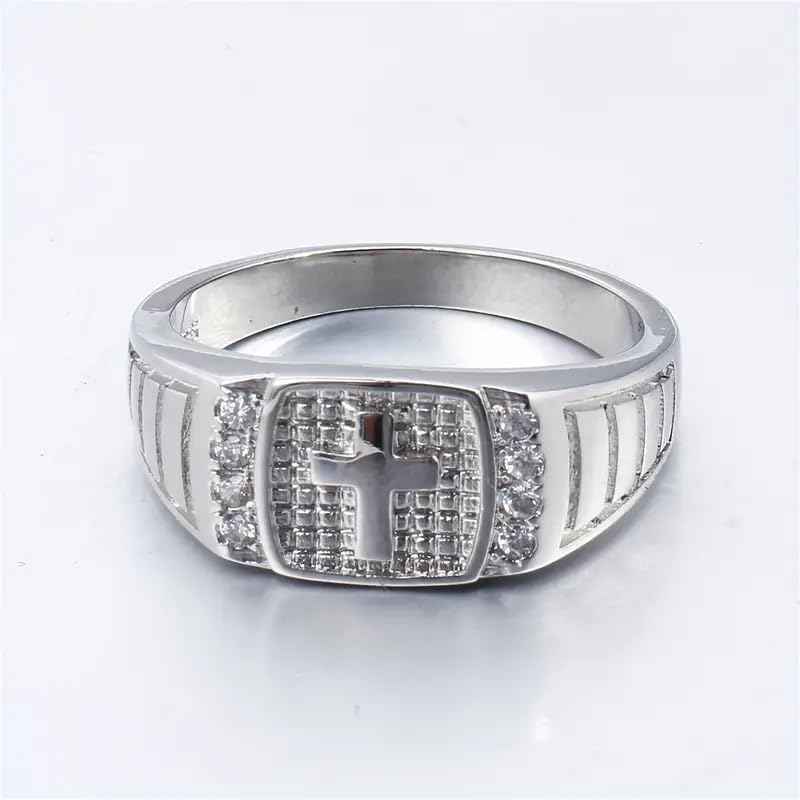 Cross Signet Mens Ring，S925 Sterling Silver Cross Unique Faith Christian Ring Religious Cross Ring Silver Catholic Jewelry Gifts for Men Dad Husband3