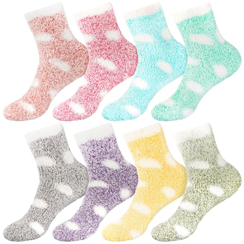 Image of BambooMN Women's Soft Warm Fuzzy Fluffy Polka Dot Cuff Crew Home Socks