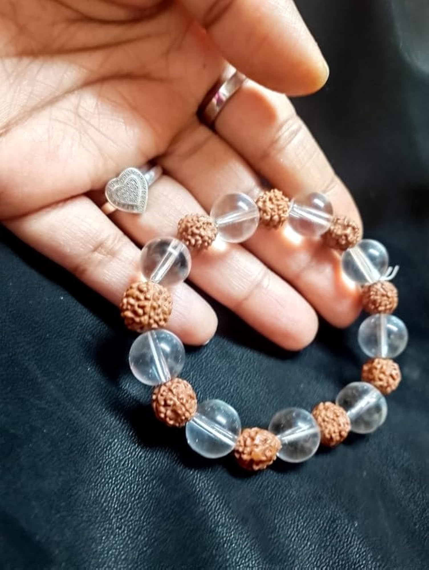 Sphatik and Rudraksha Stretchable Bracelet, Unisex Blessed by Lord Shiva