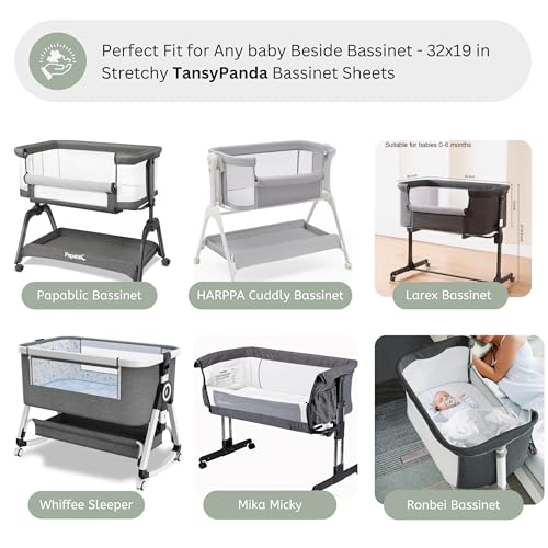 Image of TansyPanda Muslin Bassinet Sheets for Papablic, RONBEI, HARPPA Cuddly, Larex, Whiffee, Mika Micky Baby Bedside Sleeper, 3PC, 19x32in, Ultra Soft, Breathable, Snug Fit, Unisex Boy Girls, Maadi