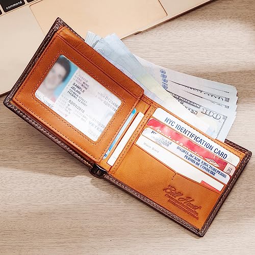 Image of Bifold Chain Wallets for Men, Brown RFID Blocking Genuine Leather Biker Wallet with Anti-Theft Chain (Brown)