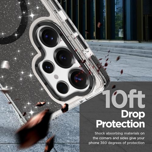 Image of Magnetic Case for Samsung Galaxy S25 Ultra [Compatible with Magsafe] [Bling Glitter Fluorescent Design] [1 Screen Protector] Slim Translucent Matte Case for Galaxy S25 Ultra 6.9 inch, Black