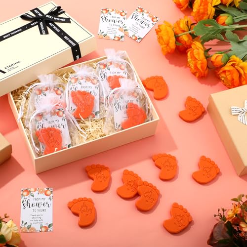 Image of 50 Sets Baby Shower Soap Favors for Guests - Mini Handmade Footprint Scented Soap with Thank You Cards and Organza Bag, Party Gifts for Gender Reveal Baptism(Tangerine,Orange)