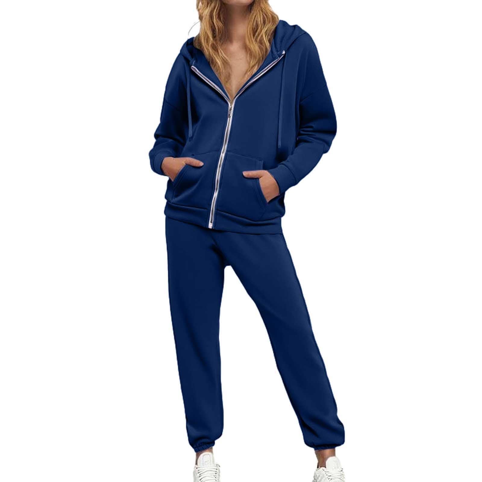 Générique Survêtement Femme Ensemble 2 Pièces Veste Zippée à Manches Longues et Pantalon Jogging Tenue de Sport Loose Confortable pour Fitness ou Détente