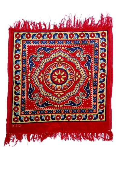 Clickmart Designer Printed Velvet Aasan for Pooja/Puja Aasan Mat/Multipurpose Velvet Sitting Mat for Home, Pooja Room, Mandir |Temple and Festive Occasions (Red 1, Size: 2 Ft x 2 Ft)