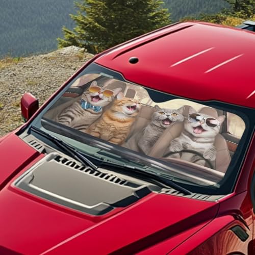 Image of Windshield Sunshade Sun Shade Blocks UV Rays Shade Cat Animal Driving Heat Shield Universal Fit Most Cars Women Men Sun Heat UV Rays Visor Protector 66.53 in *34.44 in