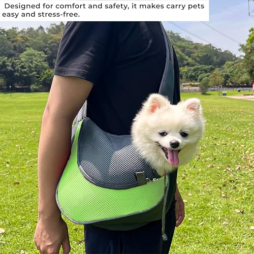 Image of Kraptick Pet Sling Carrier, Pet Carrier Bag for Shitzu Puppy, Cat & Rabbit with Comfortable Adjustable Pouch Single Shoulder Carry Tote Handbag for Pets, Large Size (Green)