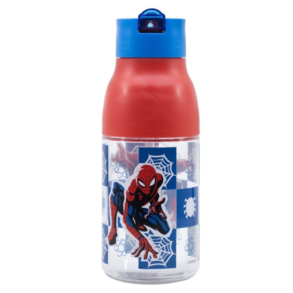 OM SUPPLIES Spiderman Characters Reusable Double Opening Sipper Ecozen Bottle 420ml Non-Drip Stopper with Built in Straw (Spiderman)