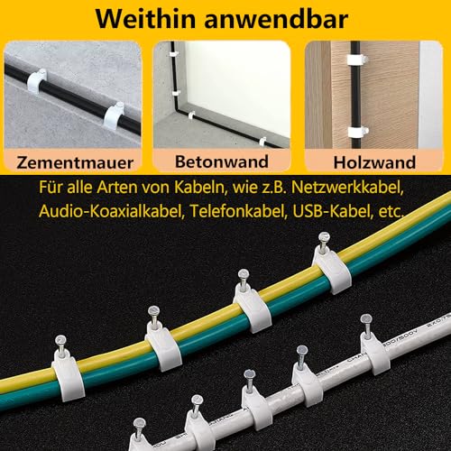 100PCS Runde Kabelklemmen Schwarz, 4MM Elektrische Kabelwandklemme Kabelnagelklemmen Management, Draht Ordnungsklemmen Pins Kabelstifte für Ethernet, Elektrische Kabel, Steckdosenleiste Wandmontage