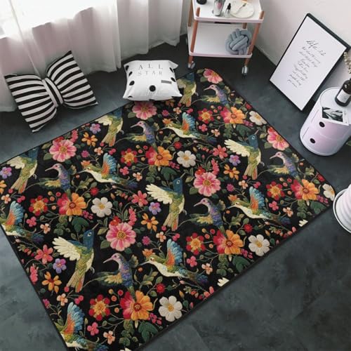 Tapis de salon imprimé colibri 152x99 cm antidérapant et lavable - 2