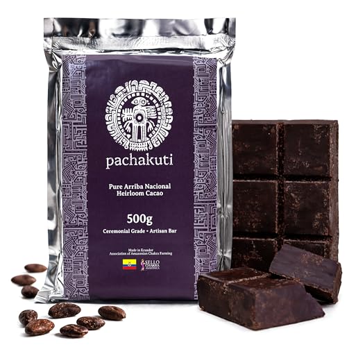 Pachakuti Cacao - Authentic Stone Ground Ceremonial Grade Artisan Bar - 100% Pure Arriba Nacional Heirloom Cacao - Ethically Sourced from the Ecuadorian Amazon - Chakra Farmed - 500g