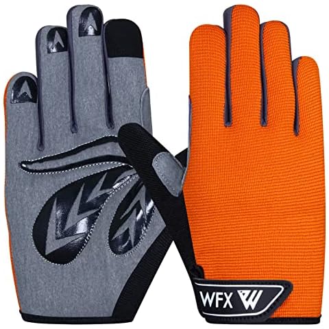 Kids Cycling Gloves Junior Boy Girl Youth, Children's Touch Screen Anti-slip Riding Gloves for Outdoor Sports Road Mountain Bike, Gel Padding Bicycle Full Finger Gloves Pair (Medium, Orange) Cover