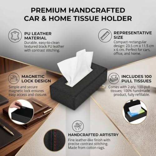 Image of Dhides Handcrafted Tissue Paper Tissue Holder Car Tissue Box Textured Black Colour
