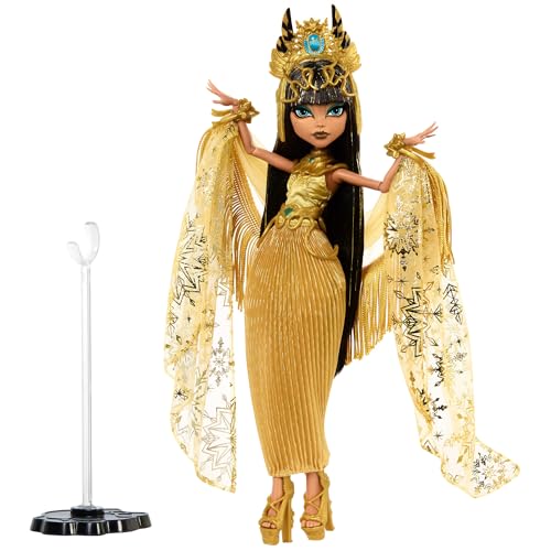 Monster High Howliday Doll, Winter Edition Cleo De Nile Collectible in Golden Gown with Gleaming Accessories and Shimmery Fringe Shawl - Thumbnail 4