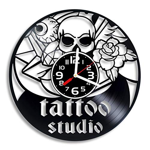 Luchko Decor Complicatible with Tattoo Studio Vinyl Wall Clock, Tattoo Studio Art, Tattoo Studio Shop Lover Gift for Any Occasion