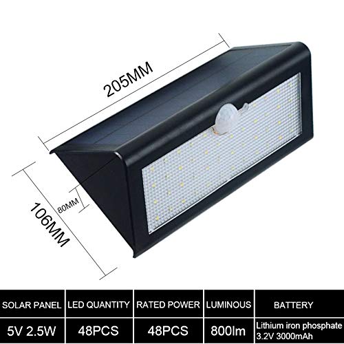Iluminación Lámpara Solar LED High Lumen SMD 2835 48 Leds 4 Modos 4 Modos LED Luz Emisión Diodo Solar Bombilla Sensor de Movimiento Al Aire Libre Iluminación de Emergencia Bombillas domésticas