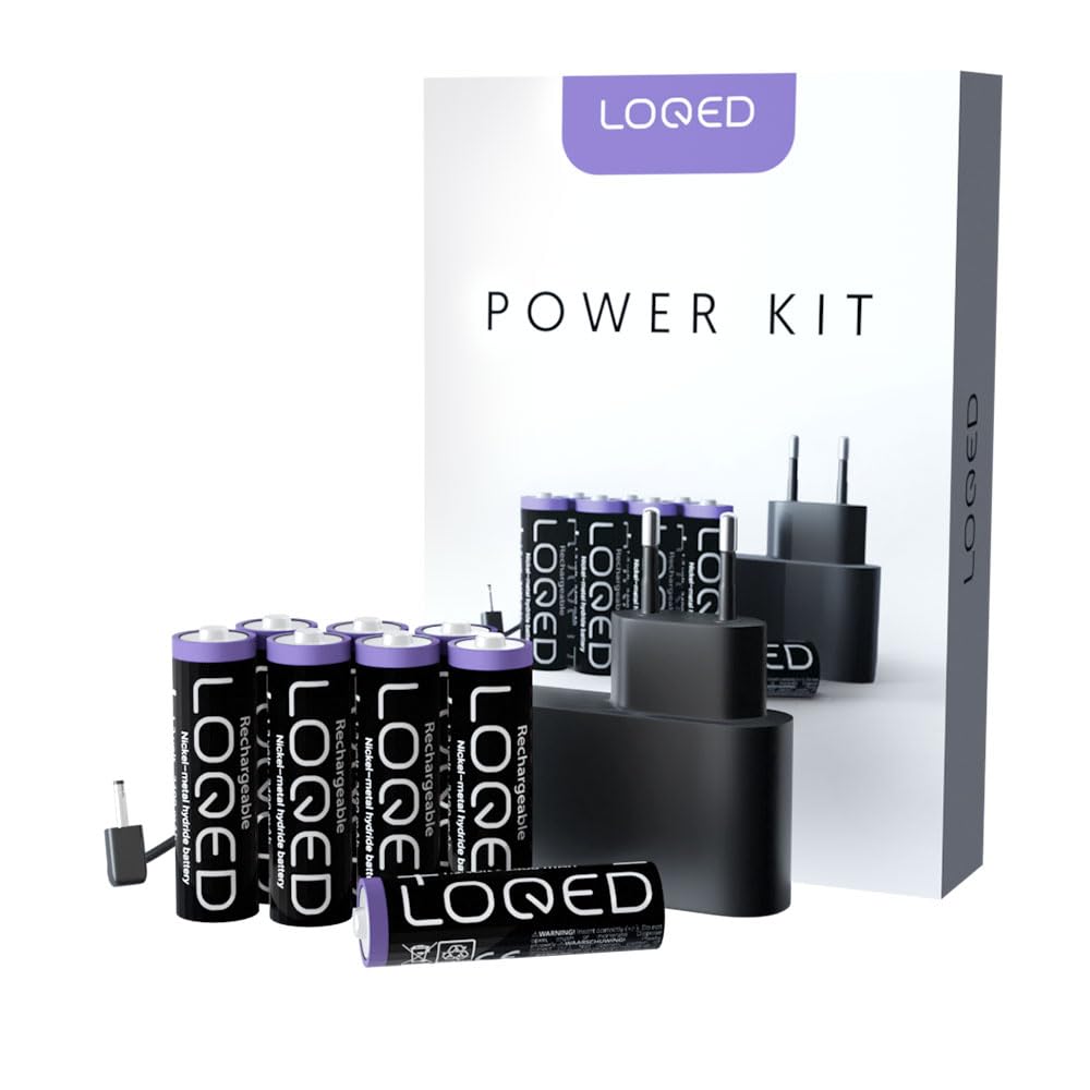 LOQED Power Kit – Kit de Carga con 8 Pilas Recargables para la Cerradura Inteligente LOQED, Cable de 3 m, Cargador Compacto