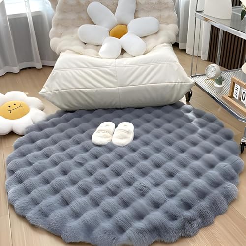 GIIPET-ラグ カーペット 冬 ふわふわ 北欧 ラビットファー ラグマット 円形洗える 滑り止め付 防ダニ 抗菌 防臭 優しいフランネルラグ 絨毯 折り畳み 抜け毛無し 無地 シンプル 6色選べる 17年中使えるタイプ 床暖房 ホットカーペット対応(グレー、110*110cm)