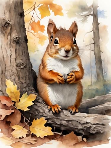 Meecaa Kit per punto croce, 11 punti, motivo animali con foglie di scoiattolo, kit da ricamo con accessori prestampati (40 cm x 50 cm) (scoiattolo)