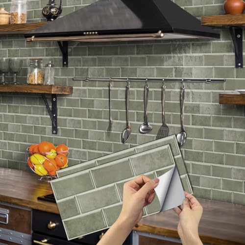 BUYBLIFE Kitchen Tile Stickers 24PCS Brick Bathroom Self Adhesive Peel and Stick Wall Stickers Vinyl Splashback Wall Stick on Tiles for Home Decor 15x30 cm