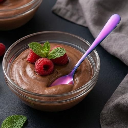 Image of 6.4 inch Rainbow Dessert Spoons Set of 4 - Food-Grade 18 /8 Stainless Steel Teaspoons, Durable Mirror Polished Silverware Spoons, Perfect for Home, Restaurant, and Gifting