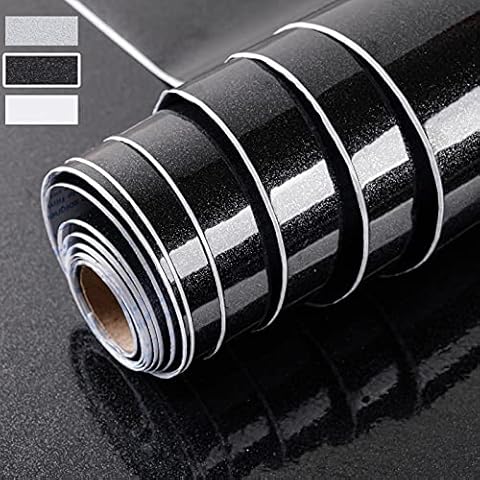 Niviy Sticky Back Plastic 40x300cm Self Adhesive Wallpaper Glitter Effect Practical Furniture Stickers Stain Proof Protection and DIY Renovation of Furniture Good Adhesion(Black) Cover