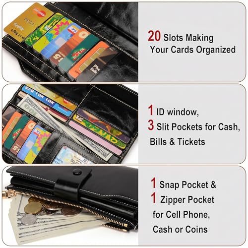 Image of YALUXE Women's RFID Real Leather Wallet with 21 Card Slots Phone Pocket