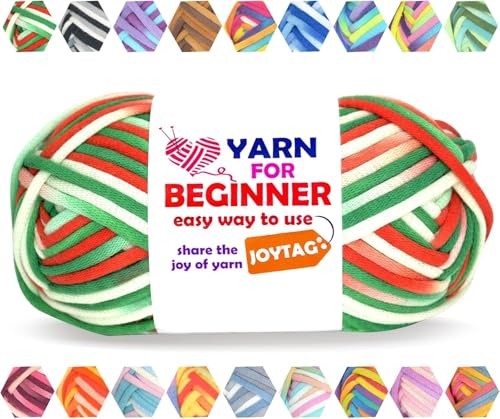 Image of 50g Rainbow Beginner Crochet Yarn for Crocheting and Knitting Multicolor Cotton Crochet Yarn for Beginners with Easy-to-See Stitches Cotton-Nylon Blend Easy Yarn for Beginners(Christmas Tone)
