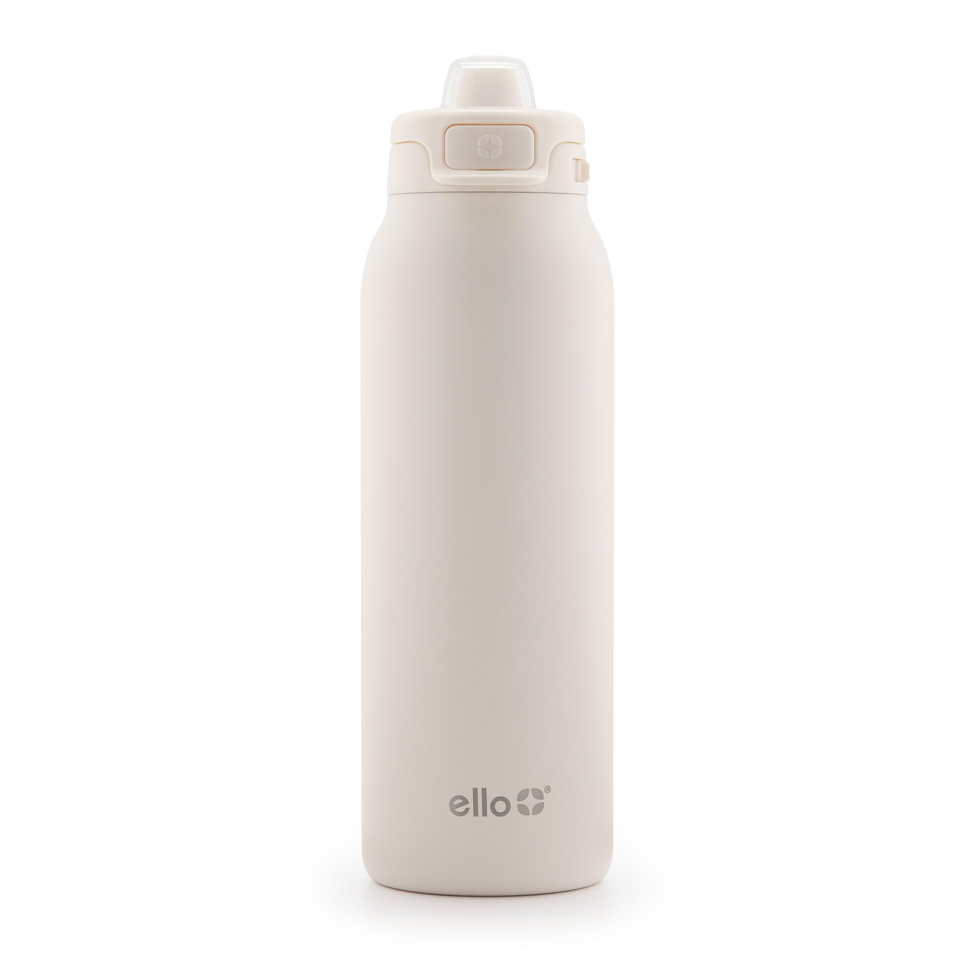 ElloPop & Fill 32oz Stainless Steel Water Bottle with QuickFill Technology, Double Walled and Vacuum Insulated Metal, Leak Proof Locking Lid, Sip and Chug, Reusable, BPA Free, Cream