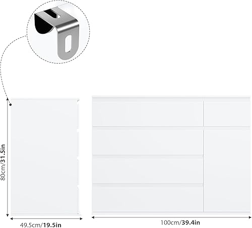 Miniatura 3 de FOTOSOK Cómoda de 5 cajones cómoda blanca para dormitorio cómoda moderna de mediados de siglo cómoda doble cómoda de almacenamiento con puerta